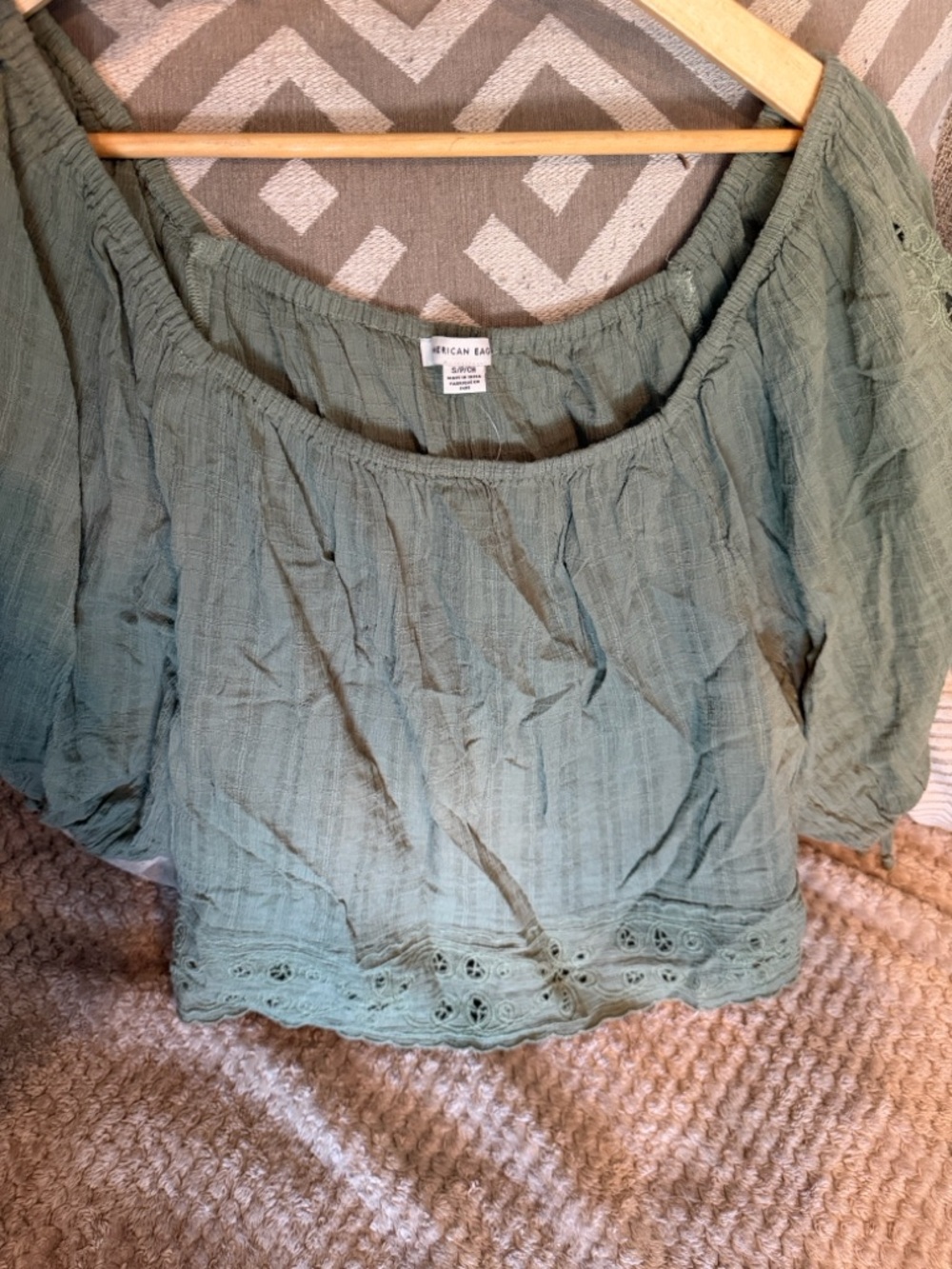 American Eagle Outfitters Olive Green Peasant Blouse
